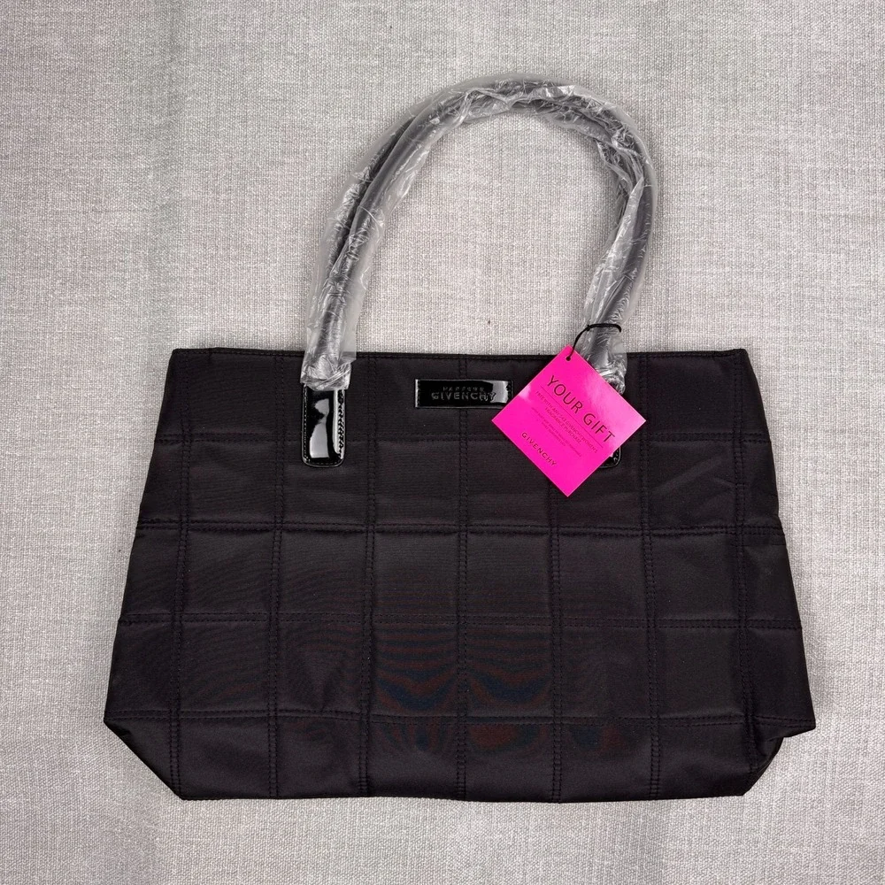 GIVENCHY Parfums Nylon Quilted Tote Bag Black Pink Lining Purse Pouch NWT